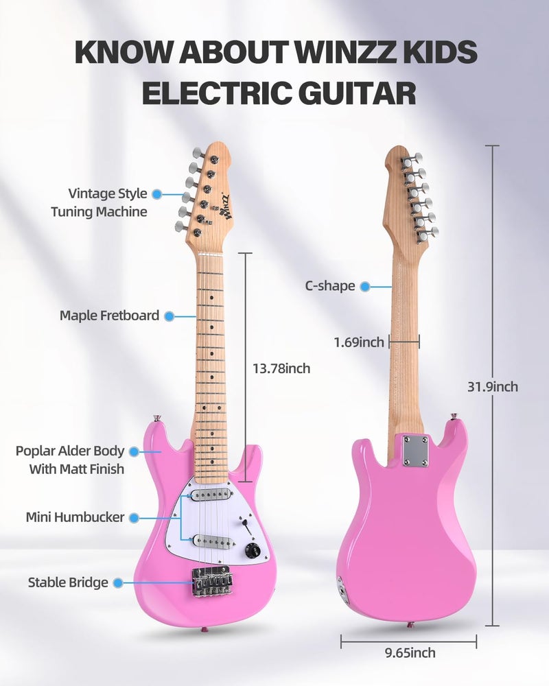Winzz 30 Inch Kids Electric Guitar Beginner Kit, Junior 1/4 Size Mini Electric Guitar for Children Complete Stater Set with Amp, Gloosy Pink Colour - Image 5
